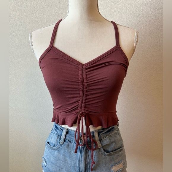 Tops - Maroon Ruched Crop Top Size Small